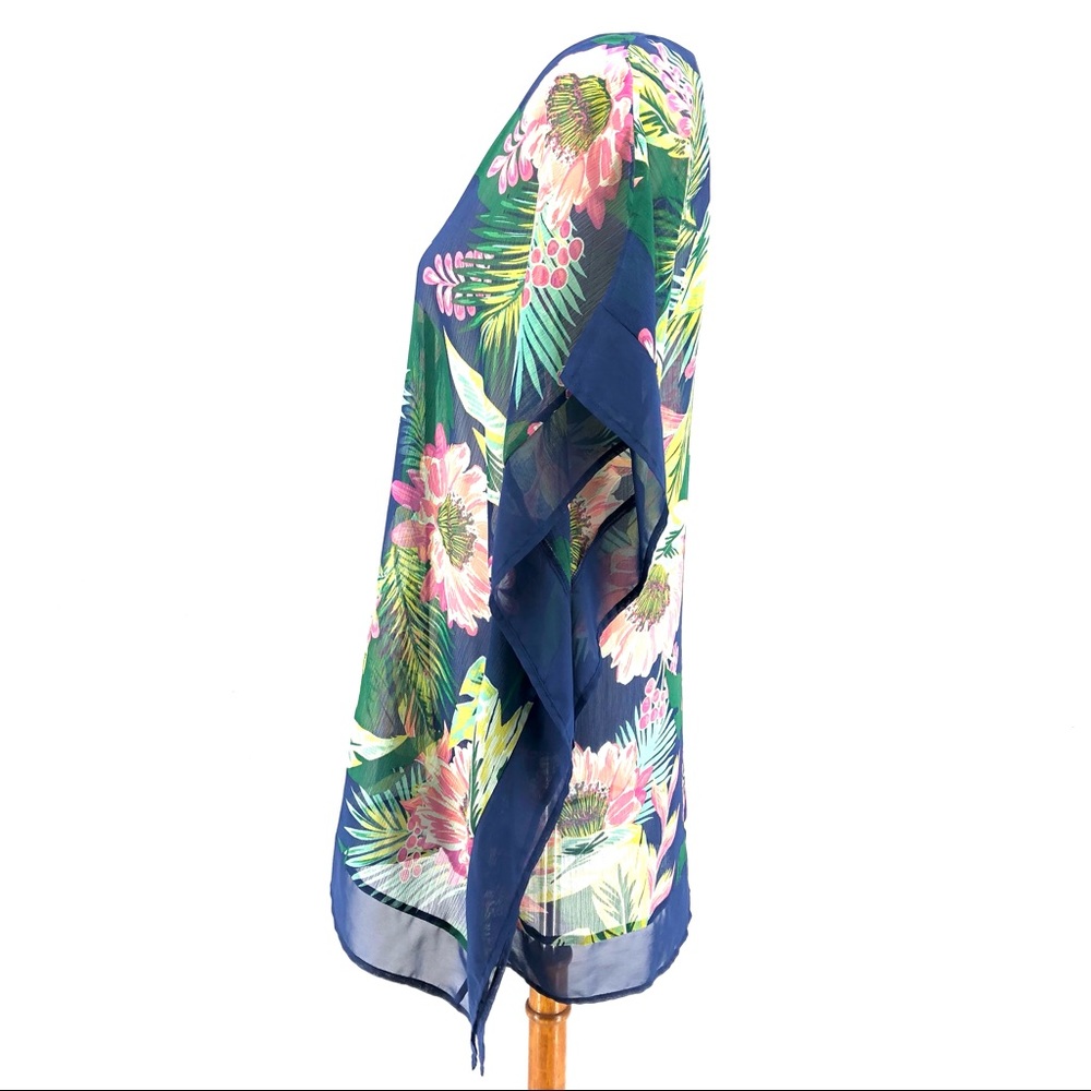 Merona Blue Tropical Floral Print Swim Beach Coverup - Picture 3 of 6